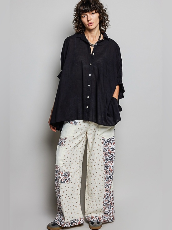 POL Button Down Half Dolman Sleeve Shirt - Picture 3 of 7